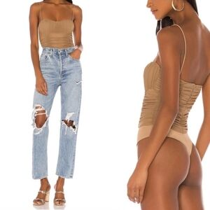 Lovers + Friends Ruched Bustier Corset Top M Nude Beige Y2K Coquette Going Out